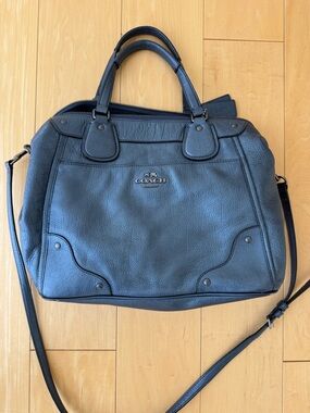 Vintage COACH Pebbled Blue Leather Satchel in Black - Classic Women's Bag